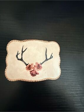 Floral Antler Wallet Buckle Cream with Pink Roses